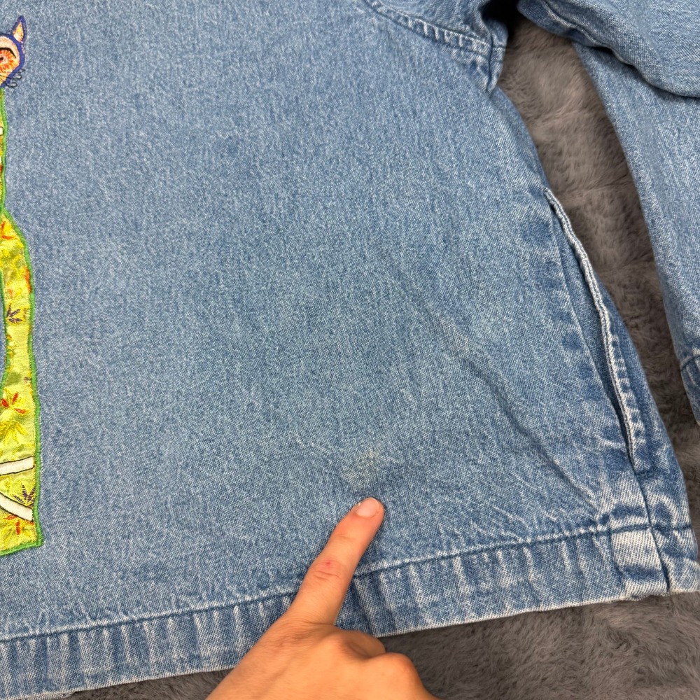 Tantrums Vintage Denim Cat Applique Jacket Blue Cotton Petite XL PXL Colorful - Picture 7 of 8